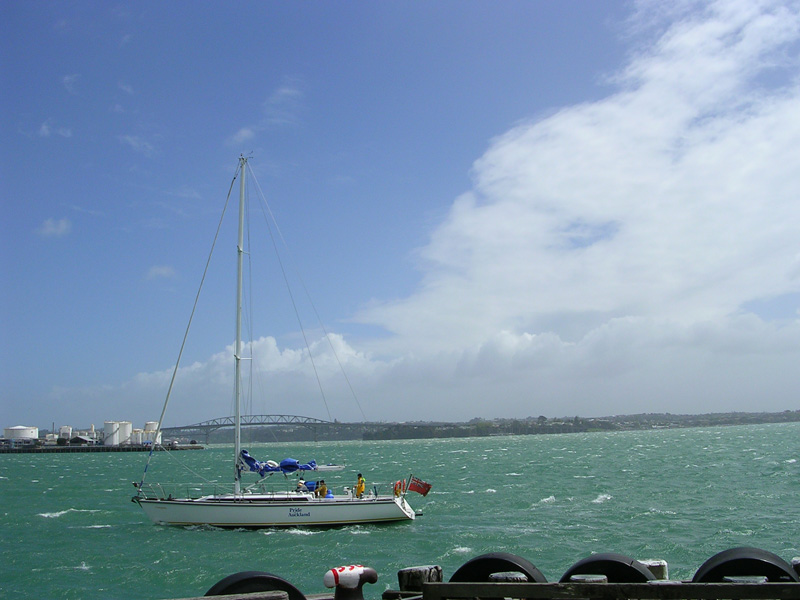 Blick von Auckland Freemans Bay auf Harbour Bridge